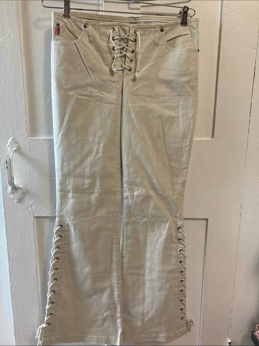 Mudd Y2K Cream Lace-Up Khaki Flare Jeans
